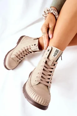 Big Star Shoes Damskie Trapery|Botki Sznurowane*Damskie Trapery Big Star II274349 Beżowe