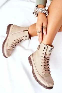 Big Star Shoes Damskie Trapery|Botki Sznurowane*Damskie Trapery Big Star II274349 Beżowe