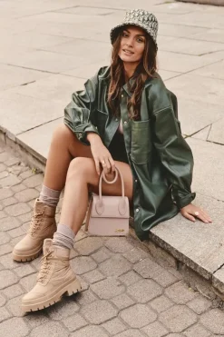 Damskie Big Star Shoes Damskie Trapery Botki Ocieplane Na Platformie I Płaskim Obcasie Big Star MM274340 Beżowe