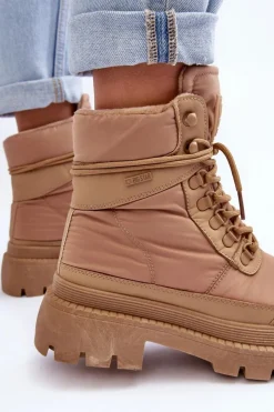 Damskie Big Star Shoes Damskie Trapery Botki Ocieplane Na Platformie I Płaskim Obcasie Big Star MM274340 Beżowe