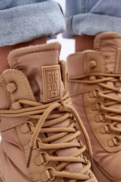 Damskie Big Star Shoes Damskie Trapery Botki Ocieplane Na Platformie I Płaskim Obcasie Big Star MM274340 Beżowe