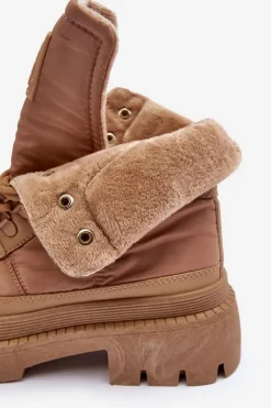 Damskie Big Star Shoes Damskie Trapery Botki Ocieplane Na Platformie I Płaskim Obcasie Big Star MM274340 Beżowe