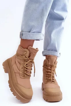 Damskie Big Star Shoes Damskie Trapery Botki Ocieplane Na Platformie I Płaskim Obcasie Big Star MM274340 Beżowe