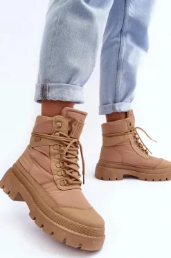 Damskie Big Star Shoes Damskie Trapery Botki Ocieplane Na Platformie I Płaskim Obcasie Big Star MM274340 Beżowe