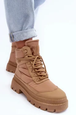 Damskie Big Star Shoes Damskie Trapery Botki Ocieplane Na Platformie I Płaskim Obcasie Big Star MM274340 Beżowe