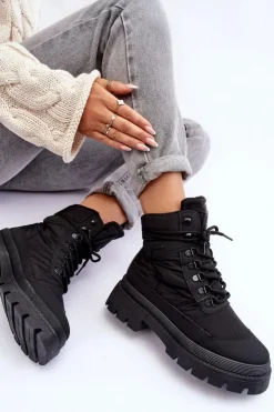 Online Big Star Shoes Damskie Trapery Botki Ocieplane Na Platformie I Płaskim Obcasie Big Star MM274338 Czarne