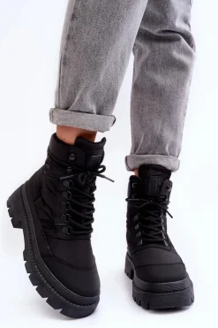 Online Big Star Shoes Damskie Trapery Botki Ocieplane Na Platformie I Płaskim Obcasie Big Star MM274338 Czarne