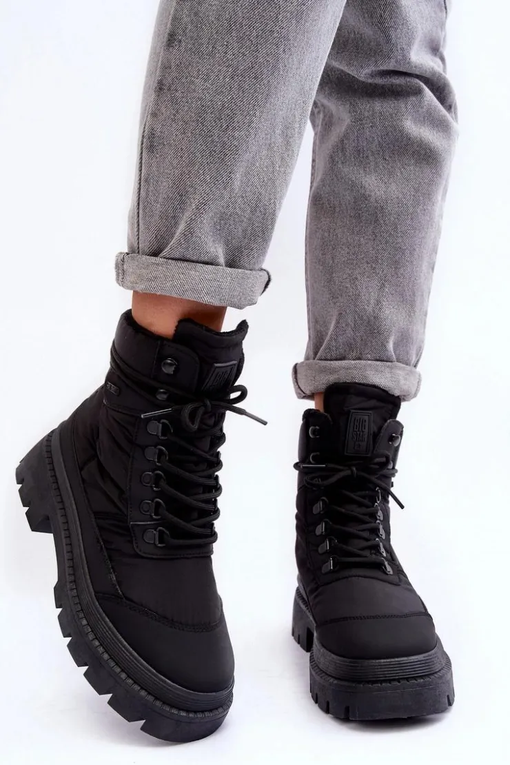 Online Big Star Shoes Damskie Trapery Botki Ocieplane Na Platformie I Płaskim Obcasie Big Star MM274338 Czarne