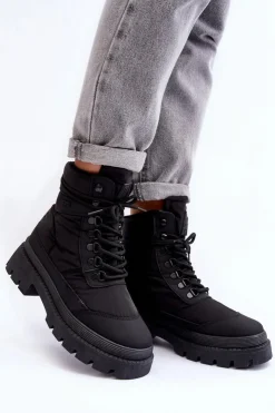 Online Big Star Shoes Damskie Trapery Botki Ocieplane Na Platformie I Płaskim Obcasie Big Star MM274338 Czarne