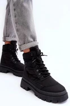 Online Big Star Shoes Damskie Trapery Botki Ocieplane Na Platformie I Płaskim Obcasie Big Star MM274338 Czarne