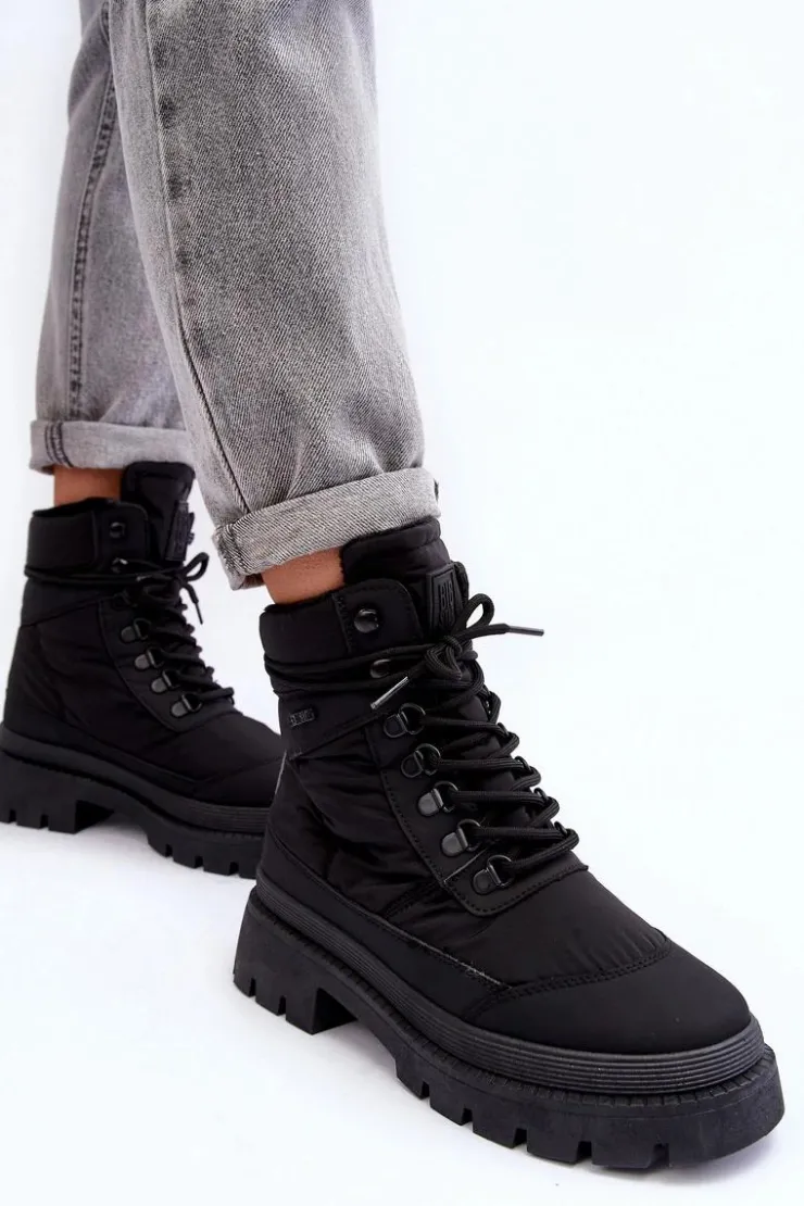 Online Big Star Shoes Damskie Trapery Botki Ocieplane Na Platformie I Płaskim Obcasie Big Star MM274338 Czarne