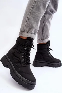 Online Big Star Shoes Damskie Trapery Botki Ocieplane Na Platformie I Płaskim Obcasie Big Star MM274338 Czarne