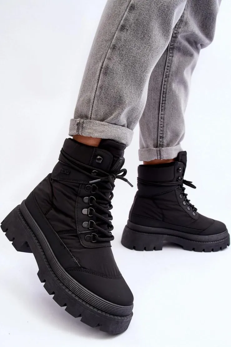 Online Big Star Shoes Damskie Trapery Botki Ocieplane Na Platformie I Płaskim Obcasie Big Star MM274338 Czarne