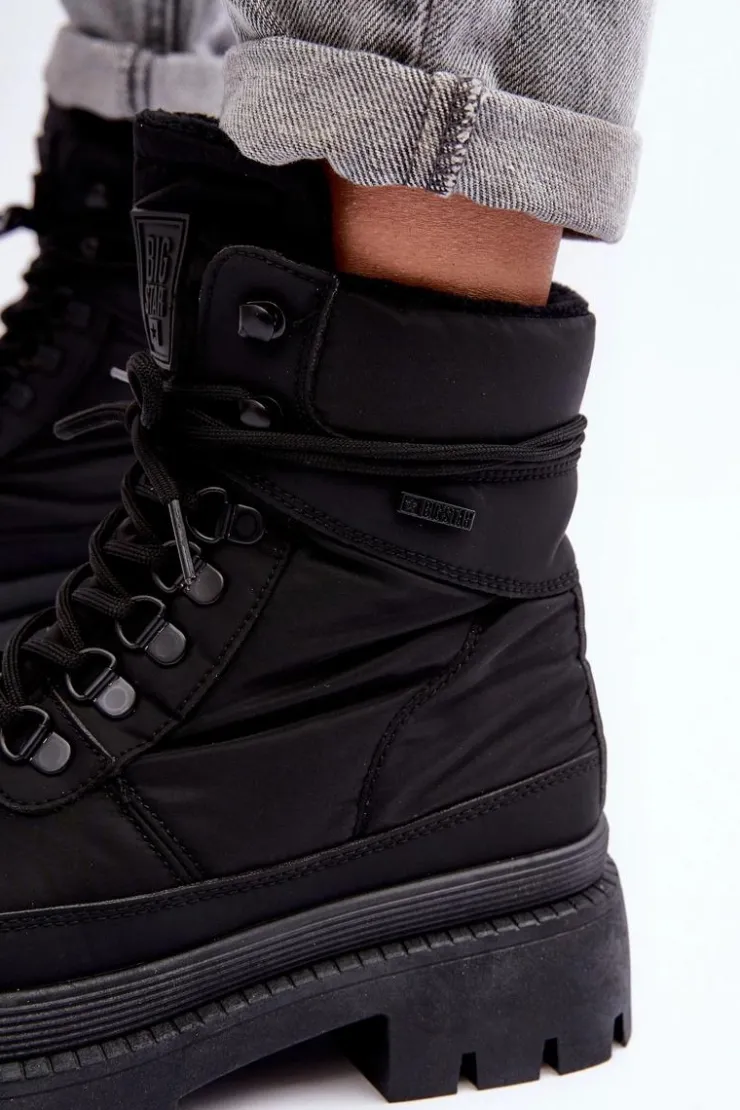 Online Big Star Shoes Damskie Trapery Botki Ocieplane Na Platformie I Płaskim Obcasie Big Star MM274338 Czarne