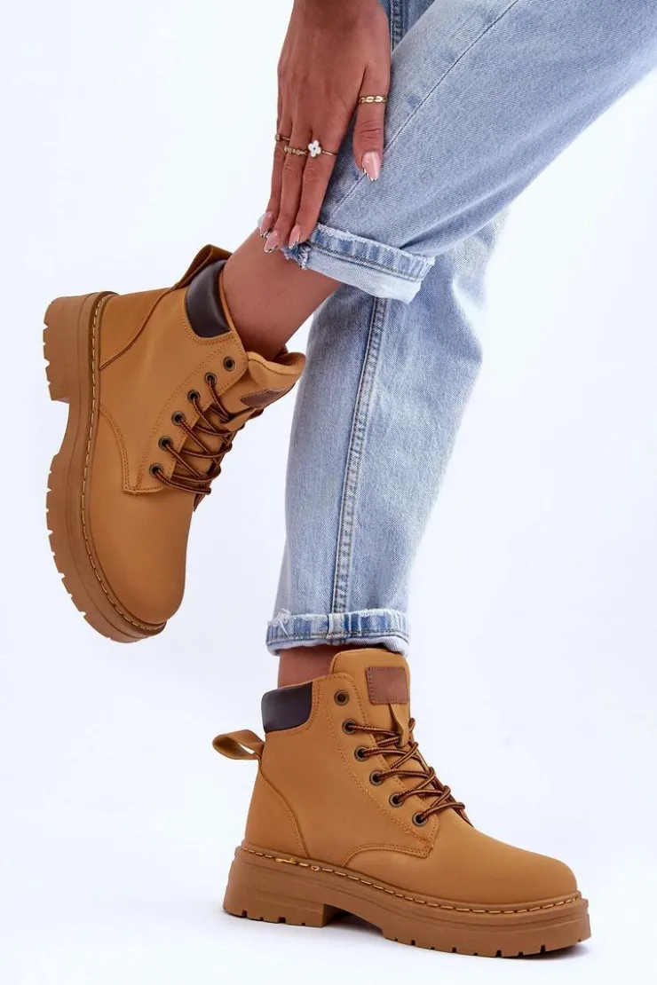 Sale Boto Damskie Trapery Botki Ocieplane Brązowe Corbin Brązowy