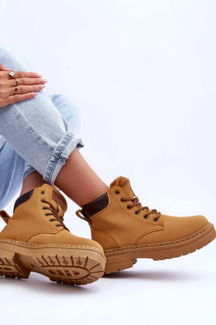 Sale Boto Damskie Trapery Botki Ocieplane Brązowe Corbin Brązowy