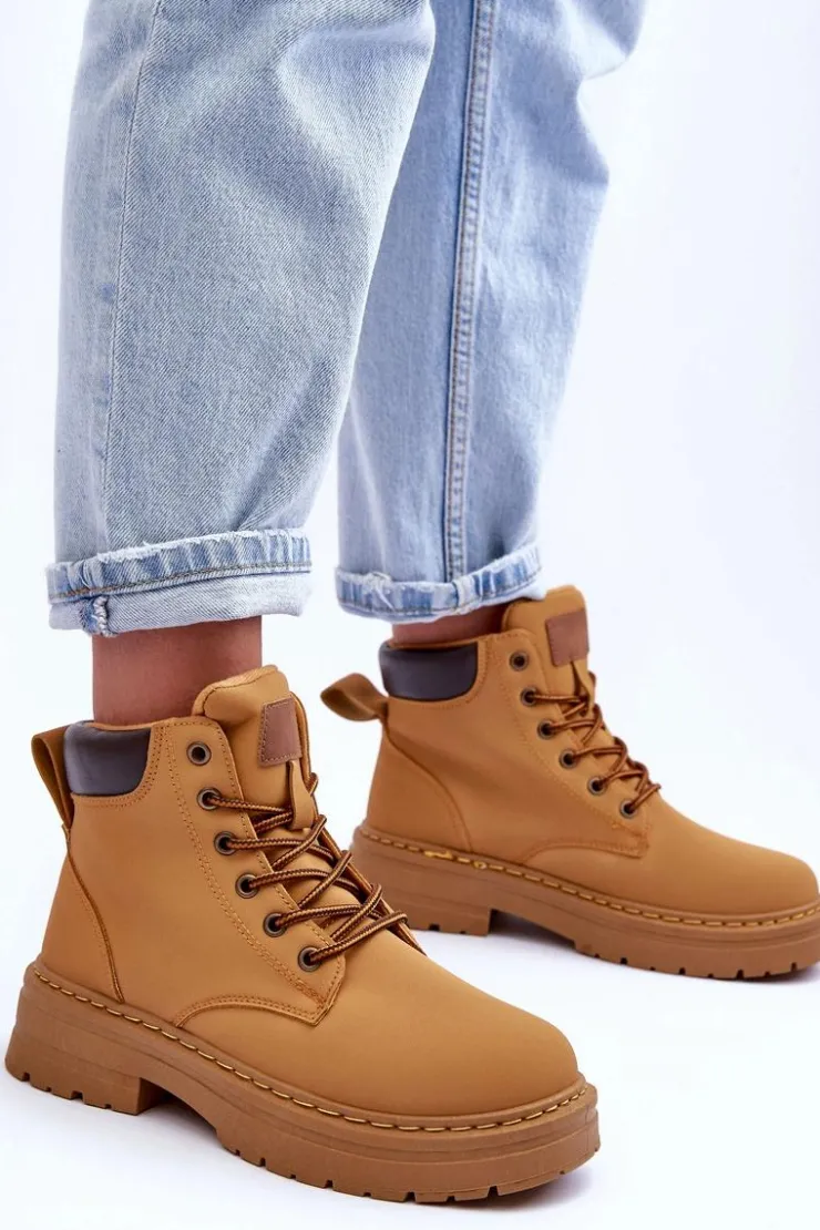 Sale Boto Damskie Trapery Botki Ocieplane Brązowe Corbin Brązowy