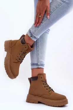 Boto Damskie Trapery Botki Ocieplane Ciemnobeżowe Corbin Beżowy