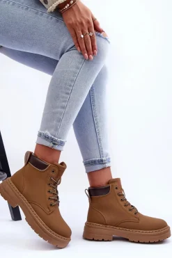 Boto Damskie Trapery Botki Ocieplane Ciemnobeżowe Corbin Beżowy