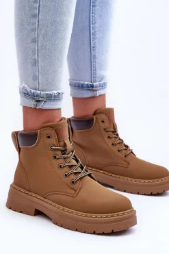 Boto Damskie Trapery Botki Ocieplane Ciemnobeżowe Corbin Beżowy