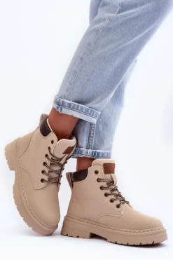 Damskie Boto Damskie Trapery Botki Ocieplane Jasnobeżowe Corbin