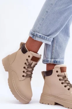 Damskie Boto Damskie Trapery Botki Ocieplane Jasnobeżowe Corbin