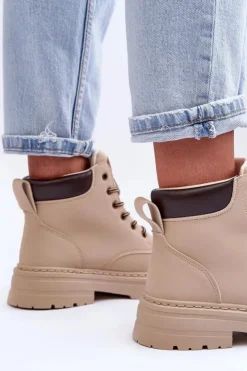 Damskie Boto Damskie Trapery Botki Ocieplane Jasnobeżowe Corbin