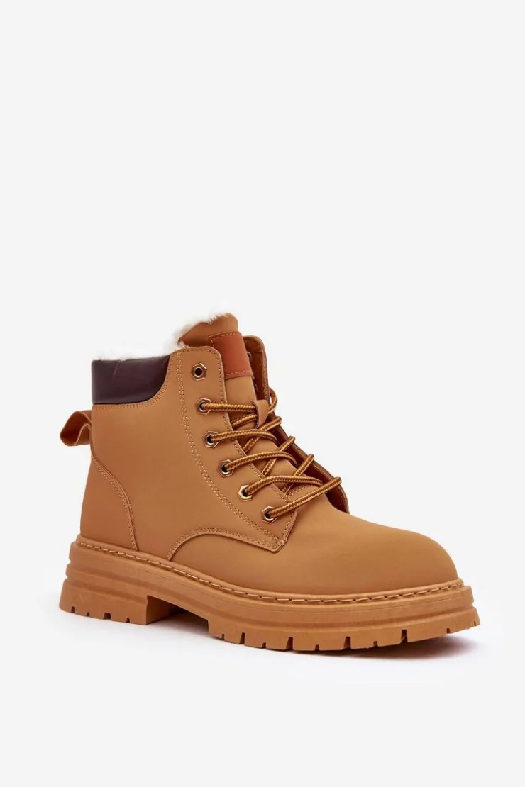 Boto Damskie Trapery|Botki Sznurowane*Damskie Trapery Ocieplane Futerkiem Camel Fenan