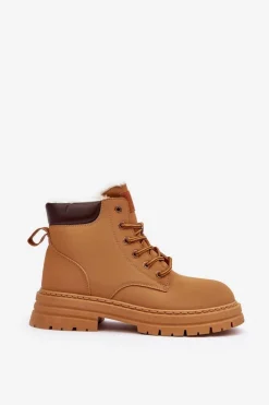 Boto Damskie Trapery|Botki Sznurowane*Damskie Trapery Ocieplane Futerkiem Camel Fenan