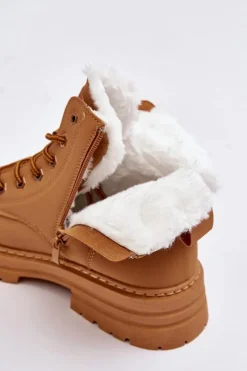 Boto Damskie Trapery|Botki Sznurowane*Damskie Trapery Ocieplane Futerkiem Camel Fenan