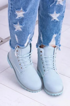 Damskie Boto Damskie Trapery Ocieplane Timberki Błękitne Oxford