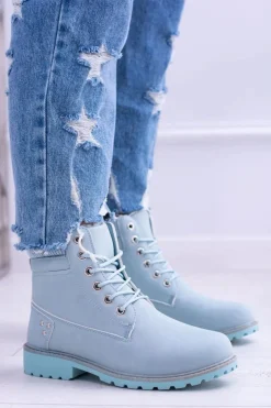 Damskie Boto Damskie Trapery Ocieplane Timberki Błękitne Oxford