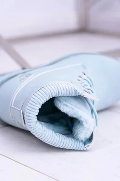 Damskie Boto Damskie Trapery Ocieplane Timberki Błękitne Oxford