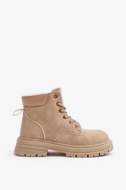 Outlet Boto Damskie Trapery Ocieplane Futerkiem Beżowe Fenan