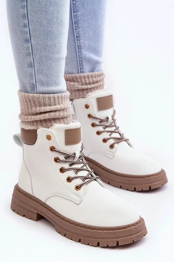 Damskie Boto Damskie Trapery Ocieplane Futerkiem Białe Fenan