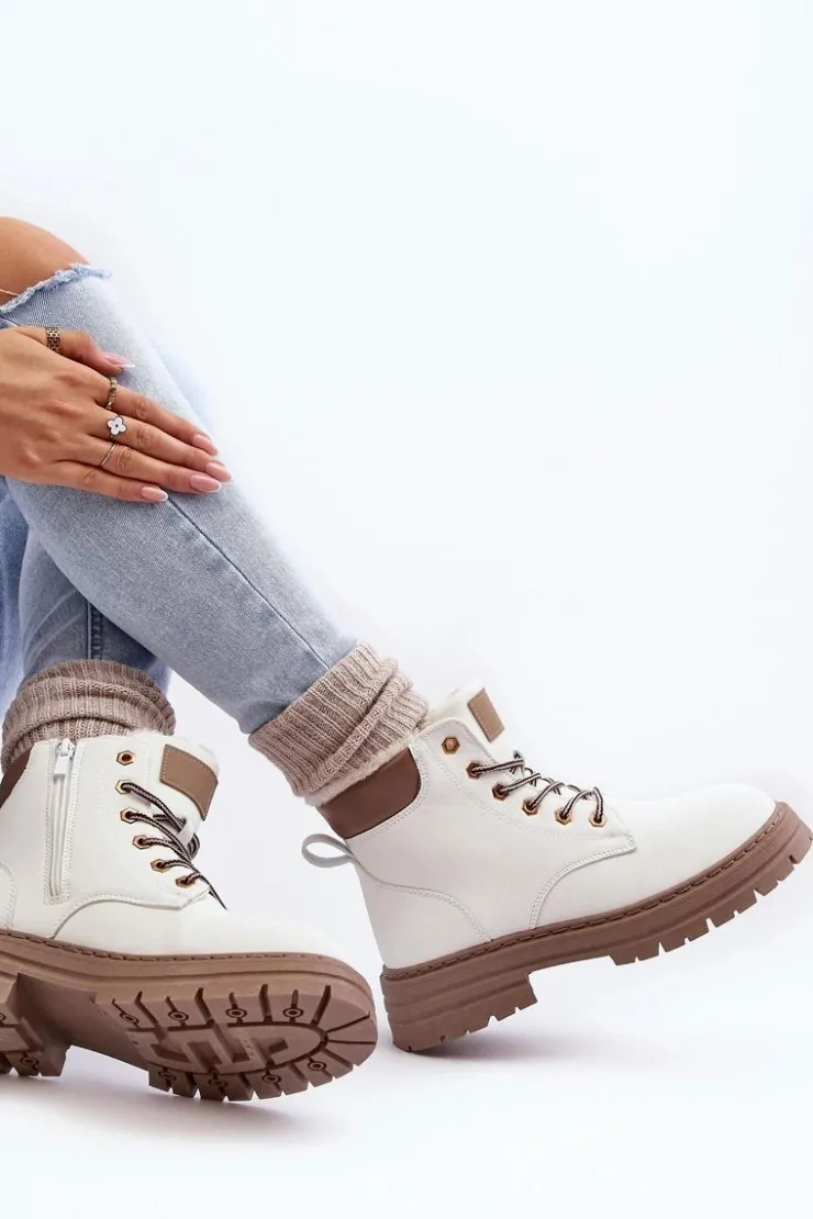 Damskie Boto Damskie Trapery Ocieplane Futerkiem Białe Fenan