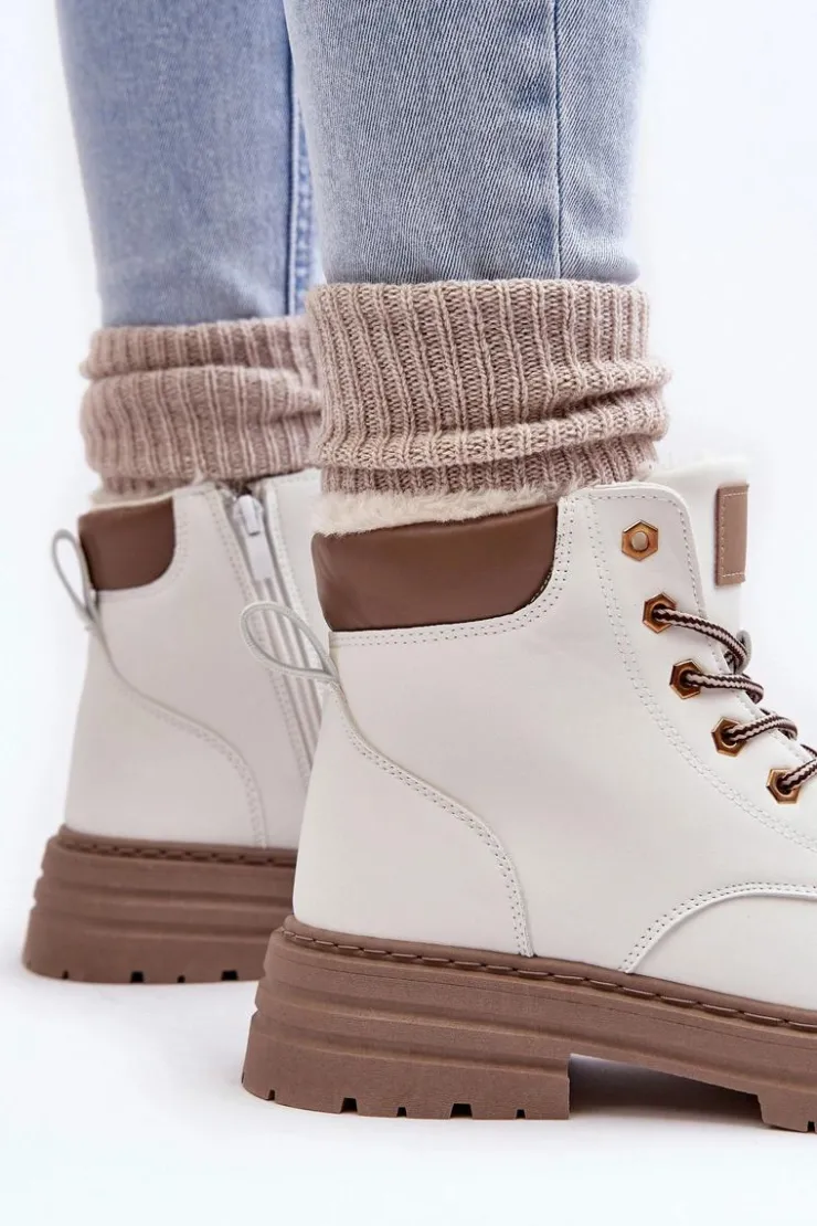 Damskie Boto Damskie Trapery Ocieplane Futerkiem Białe Fenan