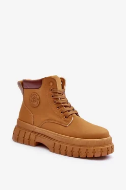 Damskie Boto Damskie Trapery Skórzane Na Platformie Brązowe Calys