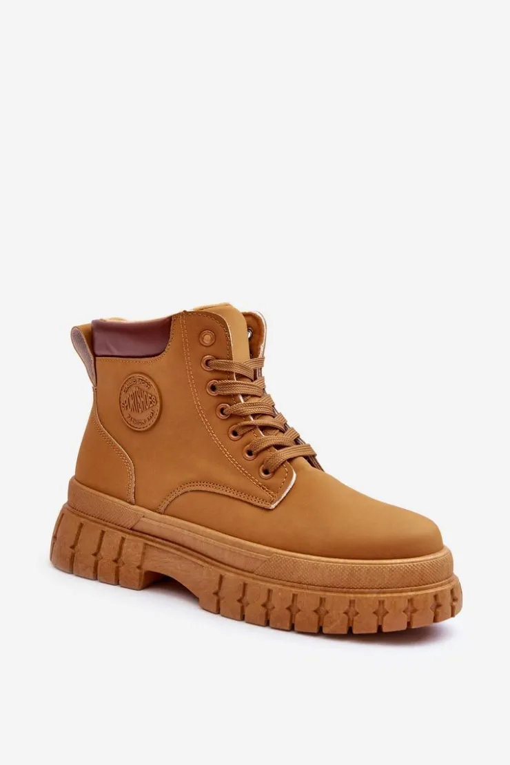 Damskie Boto Damskie Trapery Skórzane Na Platformie Brązowe Calys