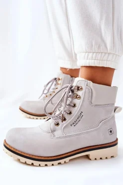 Evento Botki Ocieplane|Damskie Trapery*Damskie Trapery Timberki Z Ociepleniem Jasno Szare Tiempo