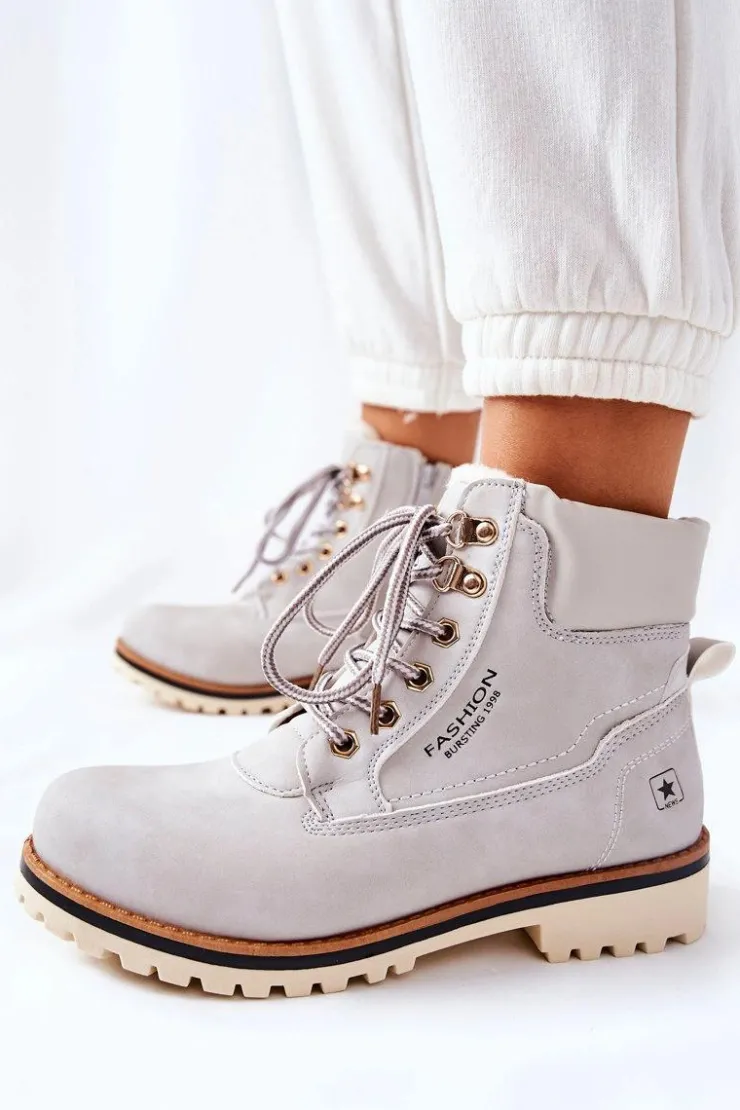 Evento Botki Ocieplane|Damskie Trapery*Damskie Trapery Timberki Z Ociepleniem Jasno Szare Tiempo