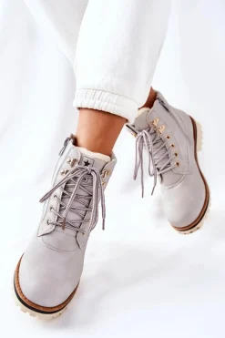 Evento Botki Ocieplane|Damskie Trapery*Damskie Trapery Timberki Z Ociepleniem Jasno Szare Tiempo