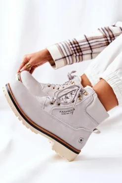 Evento Botki Ocieplane|Damskie Trapery*Damskie Trapery Timberki Z Ociepleniem Jasno Szare Tiempo