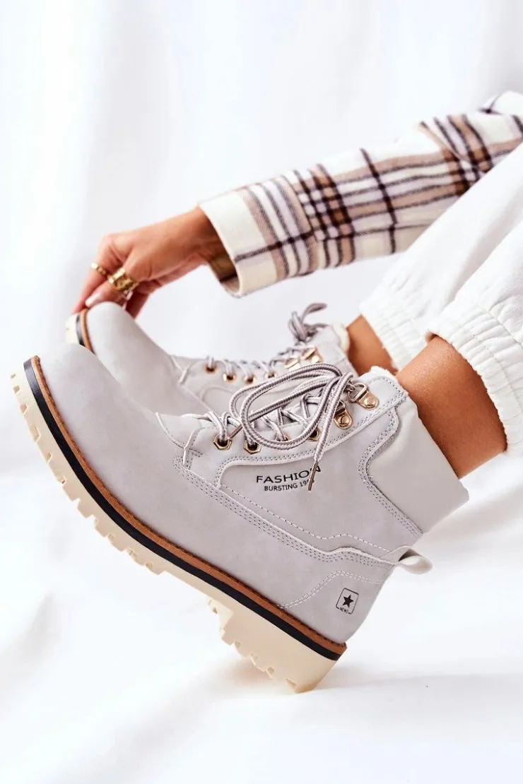 Evento Botki Ocieplane|Damskie Trapery*Damskie Trapery Timberki Z Ociepleniem Jasno Szare Tiempo