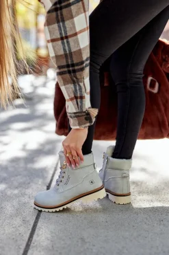 Evento Botki Ocieplane|Damskie Trapery*Damskie Trapery Timberki Z Ociepleniem Jasno Szare Tiempo