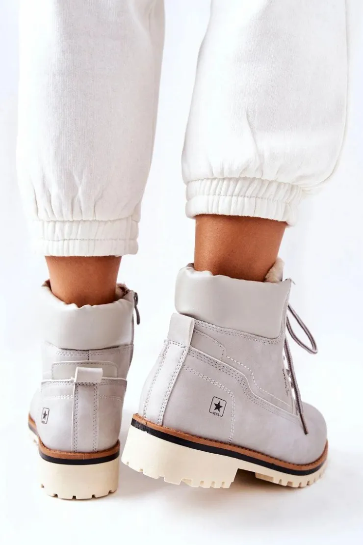 Evento Botki Ocieplane|Damskie Trapery*Damskie Trapery Timberki Z Ociepleniem Jasno Szare Tiempo
