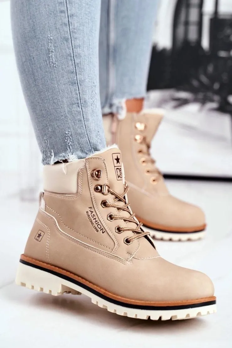 New Evento Damskie trapery timberki z ociepleniem beżowe Tiempo Beżowy