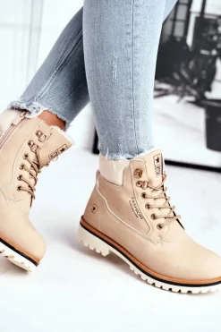 New Evento Damskie trapery timberki z ociepleniem beżowe Tiempo Beżowy