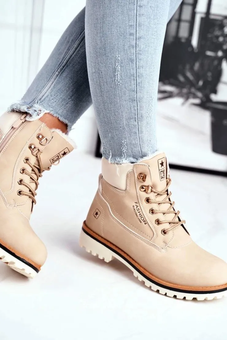 New Evento Damskie trapery timberki z ociepleniem beżowe Tiempo Beżowy