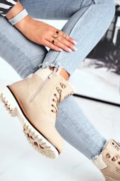 New Evento Damskie trapery timberki z ociepleniem beżowe Tiempo Beżowy